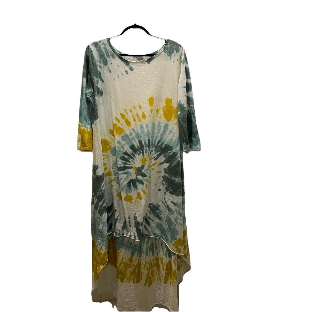 Vasna Womens Midi Cotton Tie Dye Dress Size S Blue Yellow Boho Hippie Summer